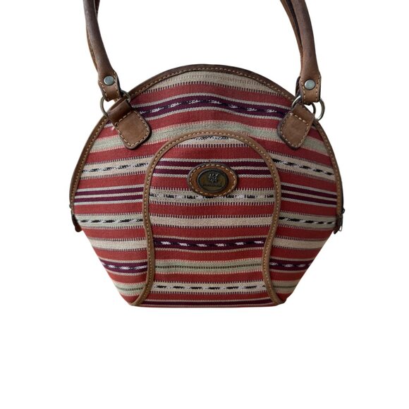 Vintage Guatemalan Handcrafted Striped Leather Santa Fe Aztec Fabric Purse Bag - Picture 13 of 13
